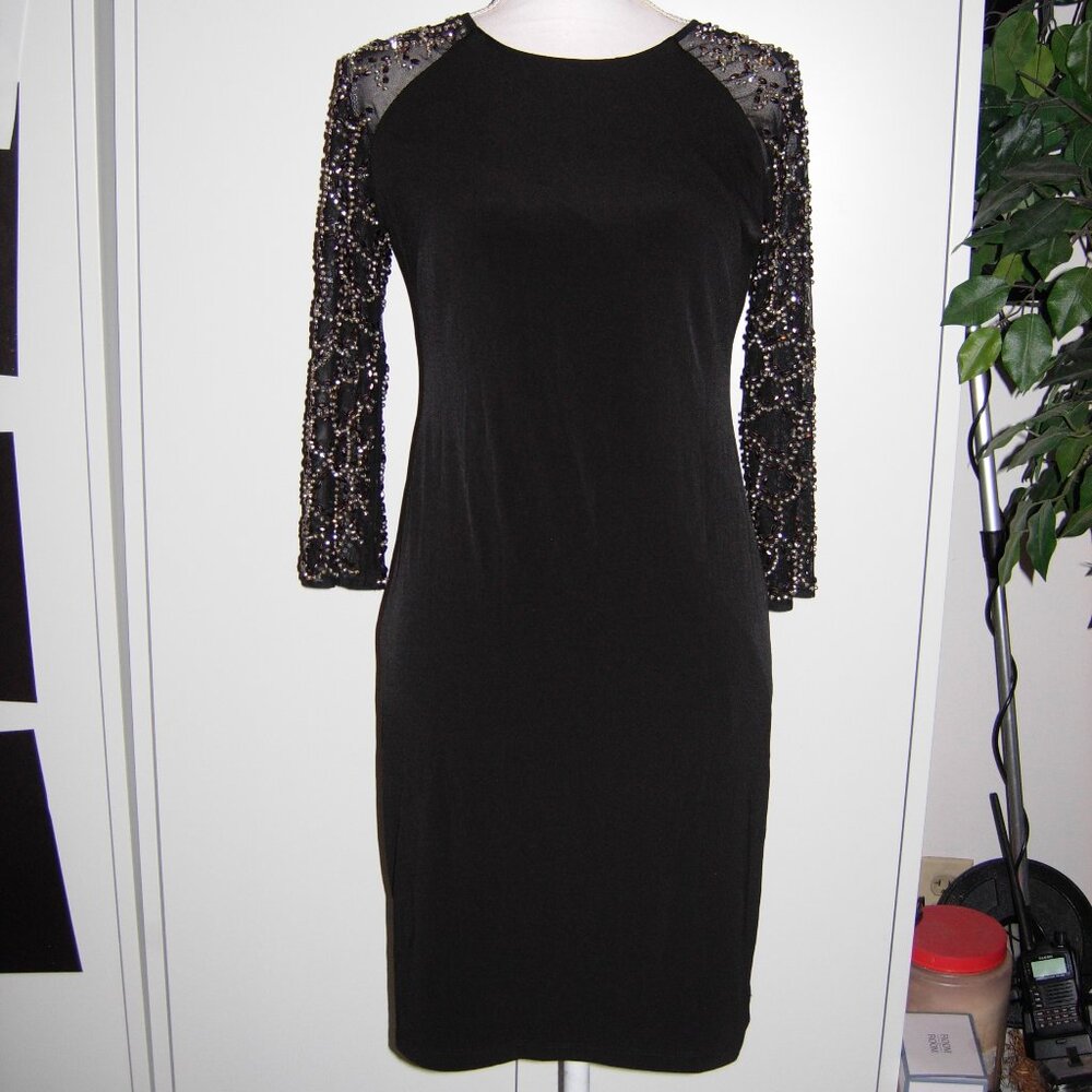 Leslie Fay Black Beaded Sleeves Dress 4